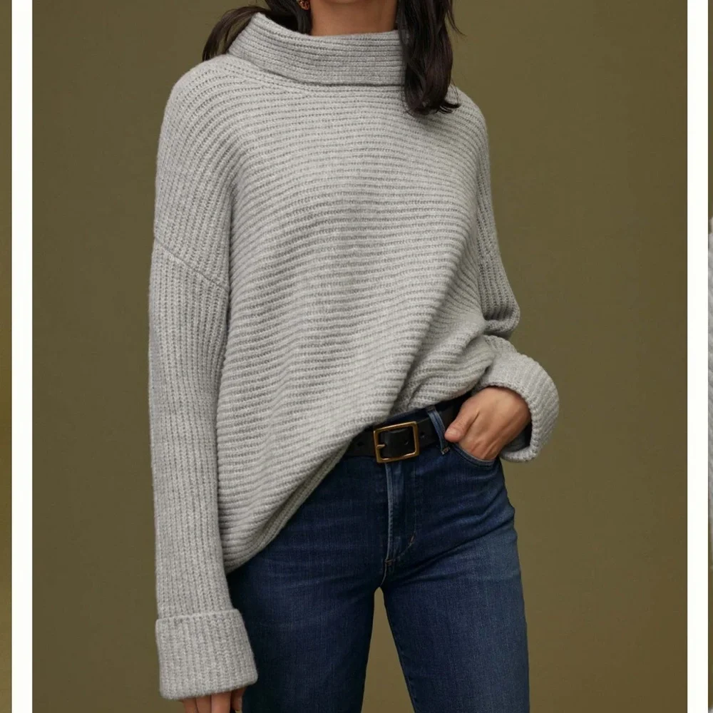 NWT Anthropologie Soft Cowl Neck Sweater. Size Medium. Gray color. - Picture 1 of 8